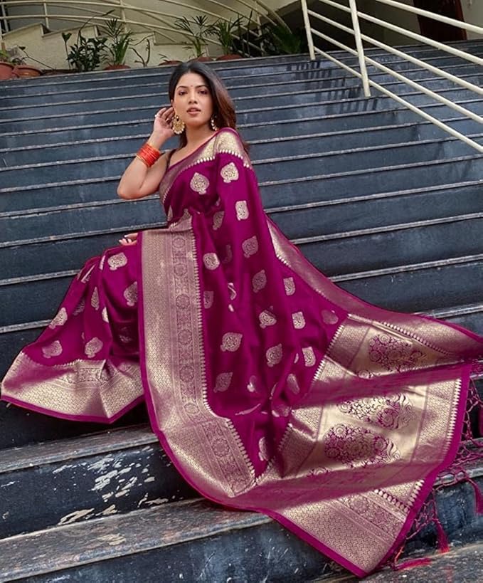 C J Enterprise Women's Kanjivaram Art Silk Saree Soft Banarasi Style Sari With Blouse Piece For Wedding (Pari122-51)