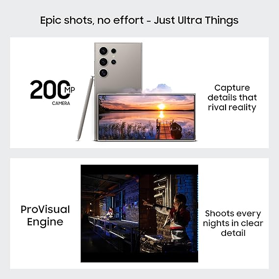 Samsung Galaxy S24 Ultra 5G AI Smartphone with Galaxy AI (Titanium Gray, 12GB, 256GB Storage), Snapdragon 8 Gen 3, 200 MP Camera with ProVisual Engine and 5000mAh Battery