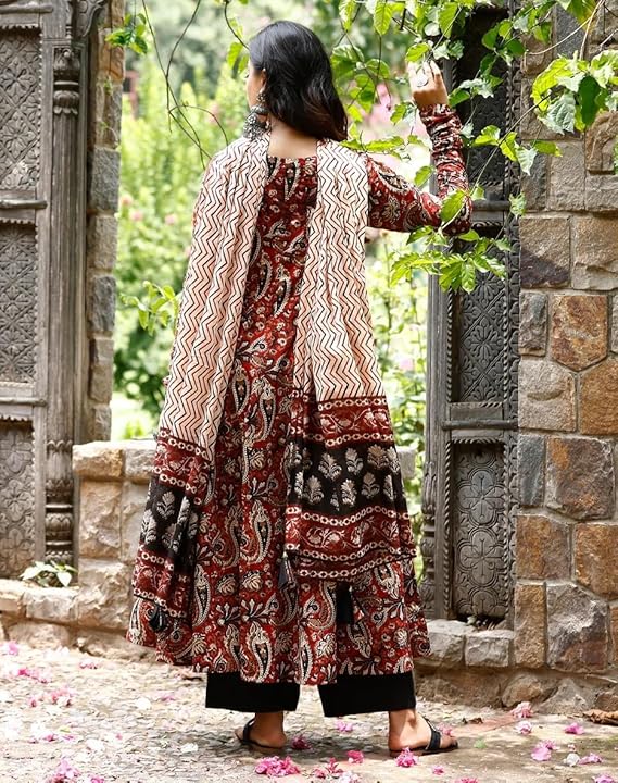 Nermosa Women Printed Anarkali Kurta and Pant Set with Dupatta